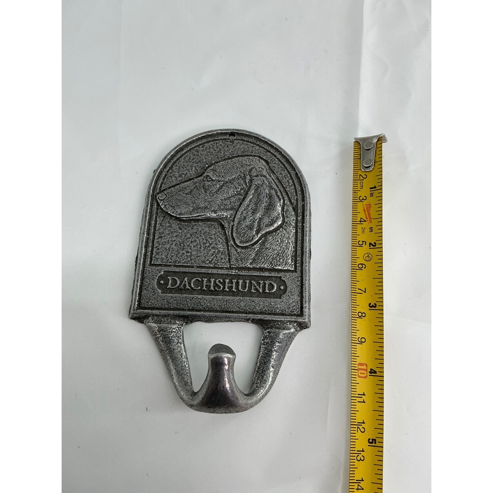 Vintage Style Cast Metal Dachshund Wall Hook Silver Tone Dog Leash Key Hanger